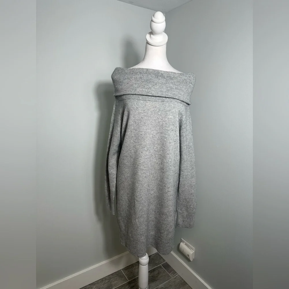 T Alexander Wang Gray Cashmere Wool Off Shoulder Long Sweater/ Tunic  Sz Medium - Picture 3 of 15